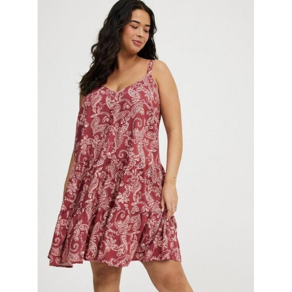 Torrid V Neck Mauve Challis Tiered Mini Dress Plus Women's 5X
